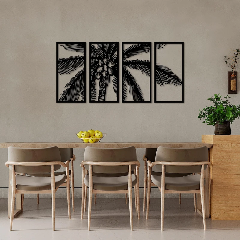 Stylish Black Decorative Metal Wall Accessory (4 Pieces), 34 x 70 cm, 100% Metal, 1.5 mm Thickness, Perfect for Modern Home Decor & Art Display - Image 1