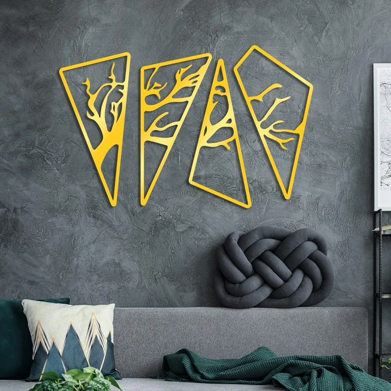 Elegant Gold Decorative Metal Wall Accessory (4 Pieces), 59 x 91 cm, 1.5 mm Thickness, Stylish Home Decor for Living Room and Office Spaces
