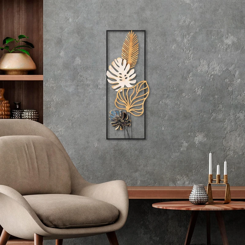 Hand-Painted Decorative Metal Wall Accessory, 32 x 90 cm, 100% Metal (1.5 mm), Unique Art Piece for Home Decor, Easy Wall Hanging