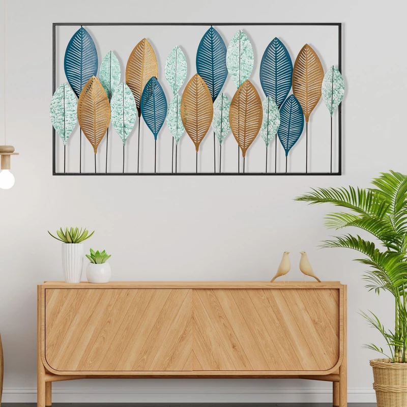 Elegant Decorative Metal Wall Accessory, 115 x 3 x 60 cm, 100% Metal (0.8 mm), Hand-Painted Unique Design with Natural Leaf Veins, Perfect for Home Decor - Image 1