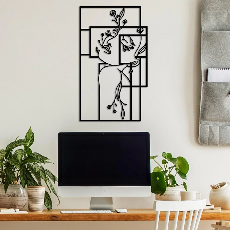 Stylish Black Decorative Metal Wall Accessory, 50 x 30 cm, 100% Metal (1.5 mm Thick), Easy Wall Mounting, Perfect for Modern Home Decor