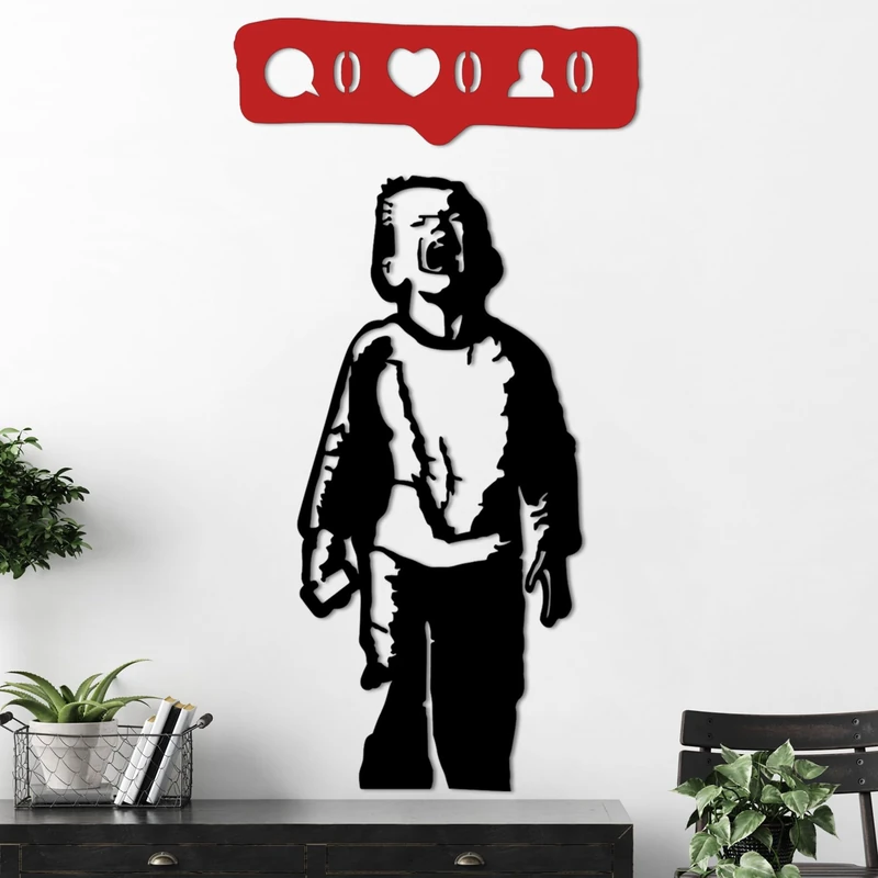 Stylish Decorative Metal Wall Accessory, Black & Red, 55 x 17 cm & 39 x 84 cm, 100% Metal, 1.5 mm Thick, Easy Wall Mounting, Perfect for Home Decor
