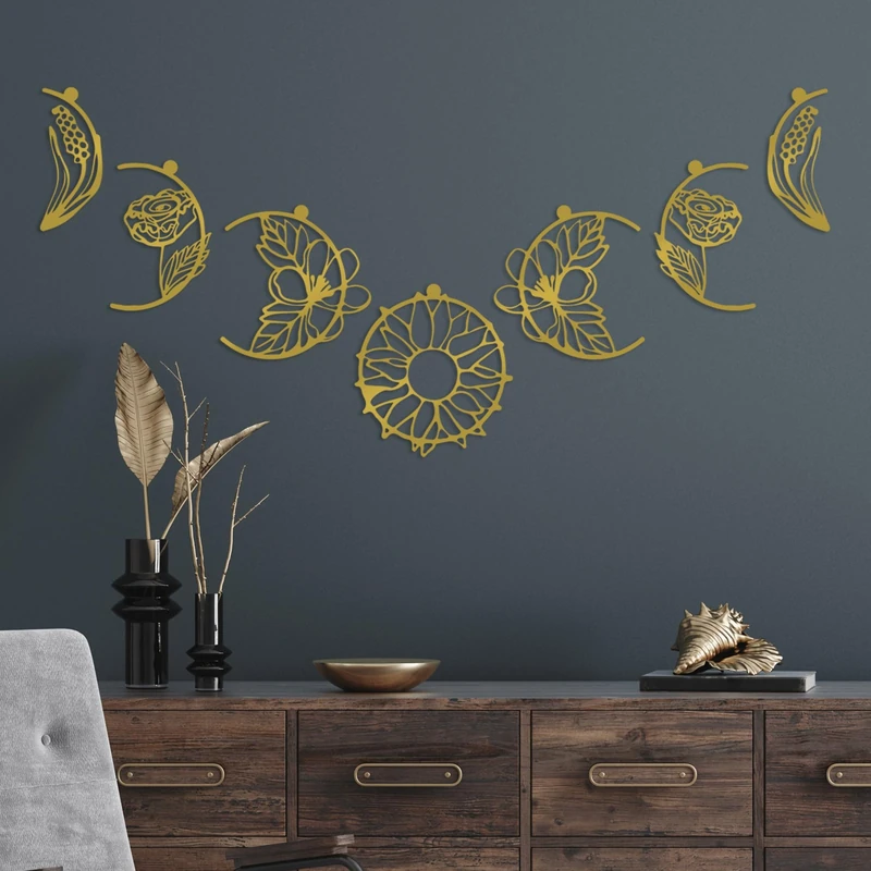 Elegant Gold Decorative Metal Wall Accessory Set (7 Pieces), 100% Metal, 1.5 mm Thick, Perfect for Home Decor, Easy Wall Hanging, Stylish Design