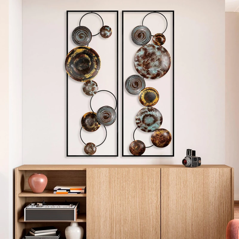 Hand-Painted Decorative Metal Wall Accessory (2 Pieces), 32 x 92 x 4 cm, 100% Metal, Unique Colour Variations, Perfect for Home Decor & Art Display