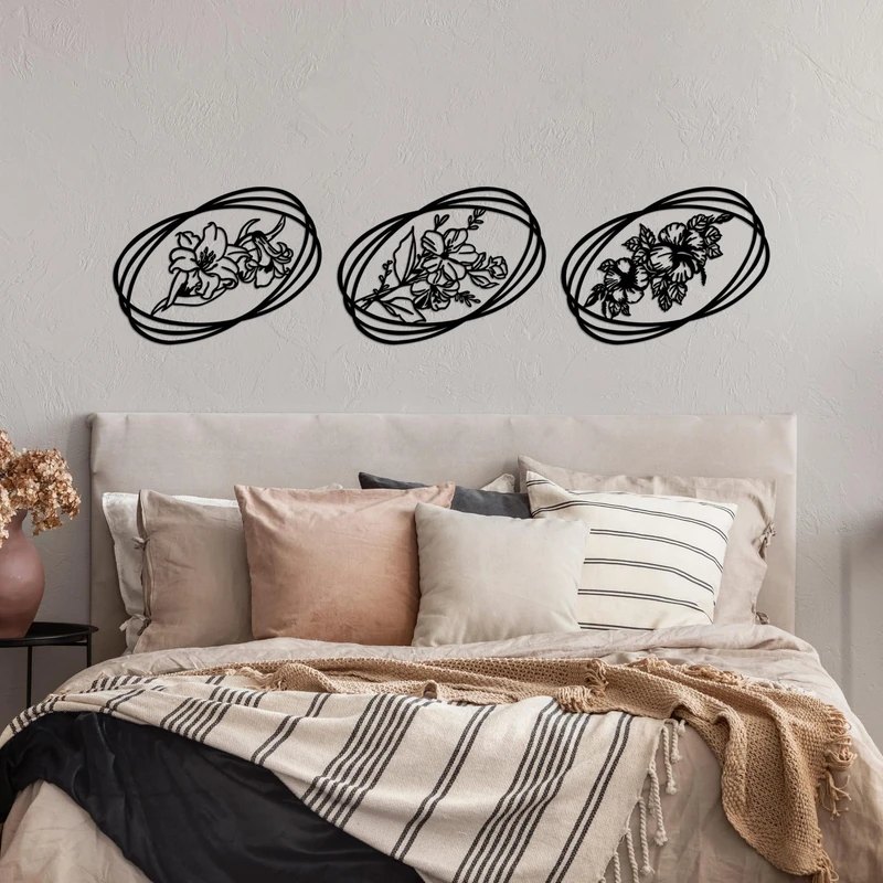 Stylish Black Decorative Metal Wall Accessory (3 Pieces), 45 x 60 cm, 100% Metal, 1.5 mm Thick, Perfect for Modern Home Decor & Gallery Walls - Image 1