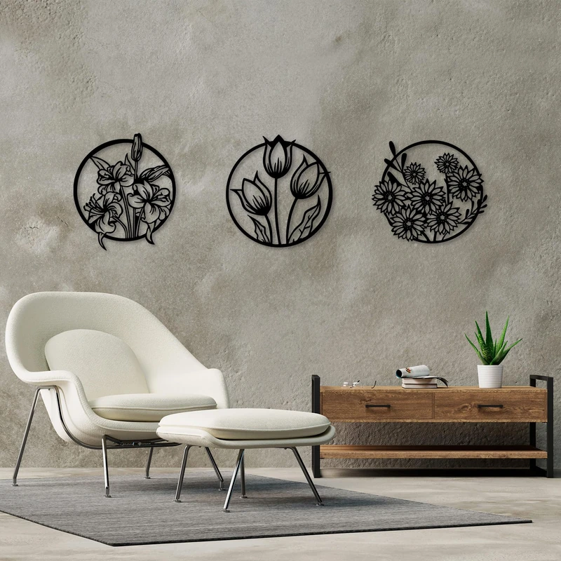 Stylish Black Decorative Metal Wall Accessory (3 Pieces), 72 x 79 cm | 100% Metal, 1.5 mm Thickness | Perfect for Modern Home Decor & Art Display - Image 1