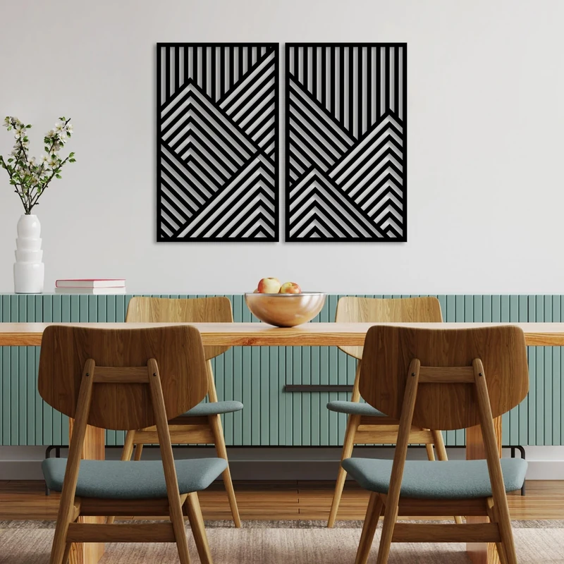 Hanah Home Stylish Black Decorative Metal Wall Accessory (2 Pieces), 70 x 43 cm, 100% Metal, 1.5 mm Thick, Easy Wall Mounting, Perfect for Modern Decor