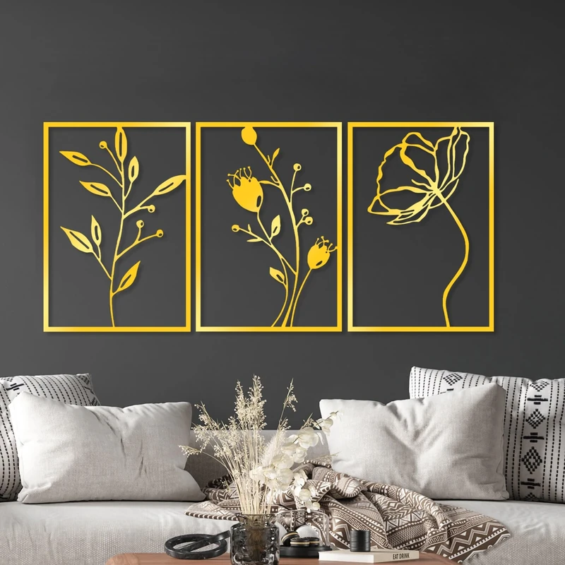 Elegant Gold Decorative Metal Wall Accessory (3 Pieces), 49 x 70 cm | Durable 1.5 mm Metal Body | Perfect for Modern Home Decor & Stylish Interiors