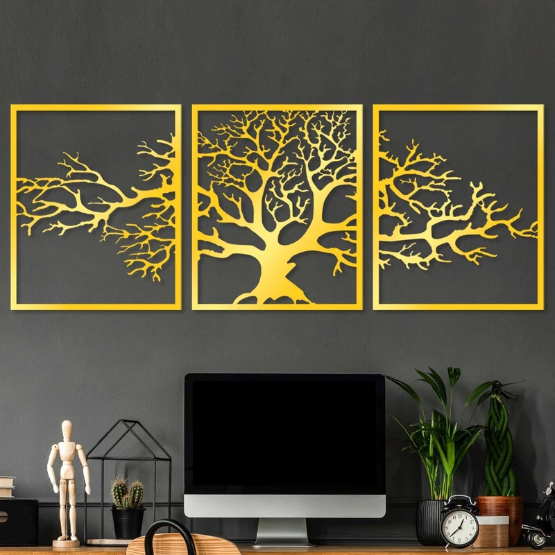 Elegant Gold Decorative Metal Wall Accessory (3 Pieces), 49 x 60 cm | Durable 1.5 mm Metal Body | Perfect for Modern Home Decor & Stylish Interiors - Image 1