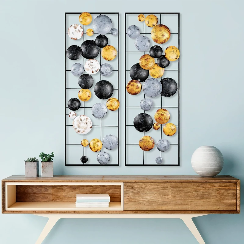 Hand-Painted Decorative Metal Wall Accessory (2 Pieces), 32 x 92 x 4 cm, 100% Metal, Unique Colour Variations, Perfect for Home Decor & Art Display