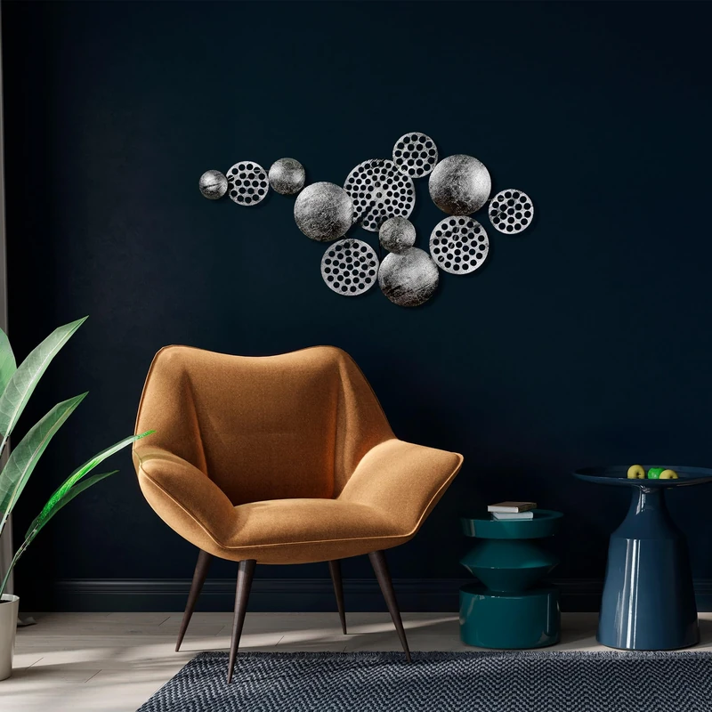 Handmade Decorative Metal Wall Accessory, Silver, 45 x 82 cm, 100% Metal (1.5 mm), Unique Hand-Painted Design, Perfect for Home Decor & Accent Walls