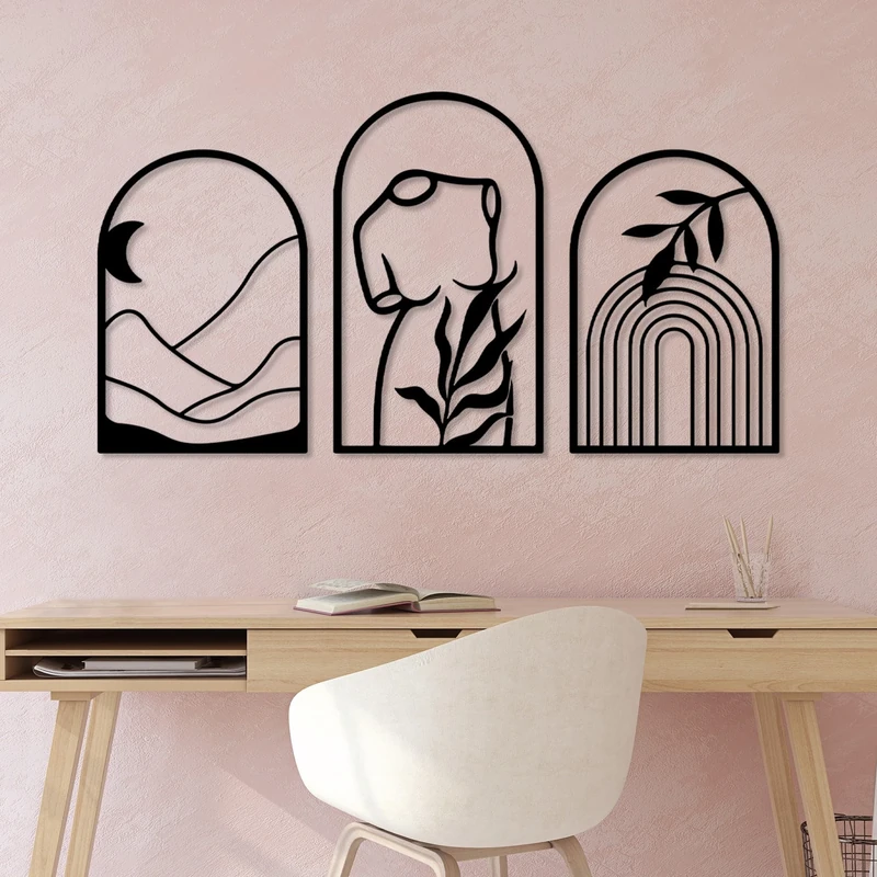 Hanah Home Stylish Black Decorative Metal Wall Accessory (3 Pieces) | Durable 1.5 mm Thickness | Sizes: 58 x 40 cm (2) & 69 x 40 cm (1) | Perfect for Modern Decor