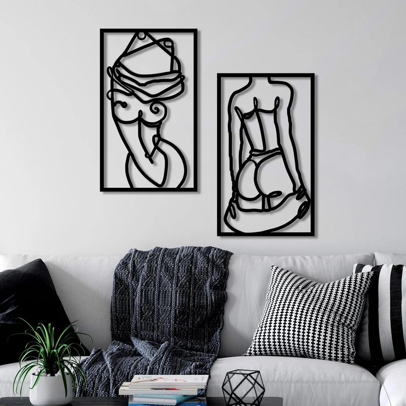 Stylish Black Decorative Metal Wall Accessory (2 Pieces), 42 x 70 cm, 100% Metal, 1.5 mm Thick, Lightweight & Easy to Hang, Perfect for Home Decor