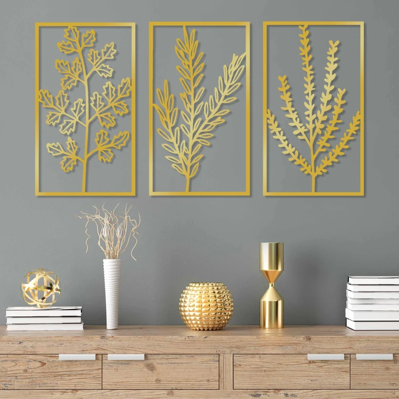 Elegant Gold Decorative Metal Wall Accessory (3 Pieces), 40 x 70 cm | Durable 1.5 mm Metal Body | Perfect for Modern Home Decor & Stylish Interiors - Image 1