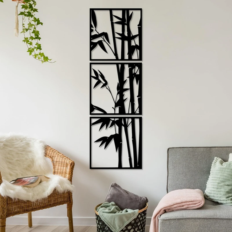 Hanah Home Stylish Decorative Metal Wall Accessory (3 Pieces), Black, 45 x 45 cm, 100% Metal, 1.5 mm Thickness, Easy Wall Mounting, Perfect for Modern Decor