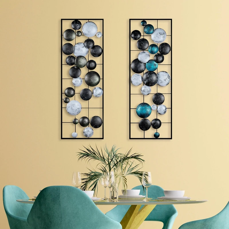 Hand-Painted Decorative Metal Wall Accessory (2 Pieces), 32 x 92 x 4 cm, 100% Metal, Unique Colour Variations, Perfect for Home Decor & Art Display