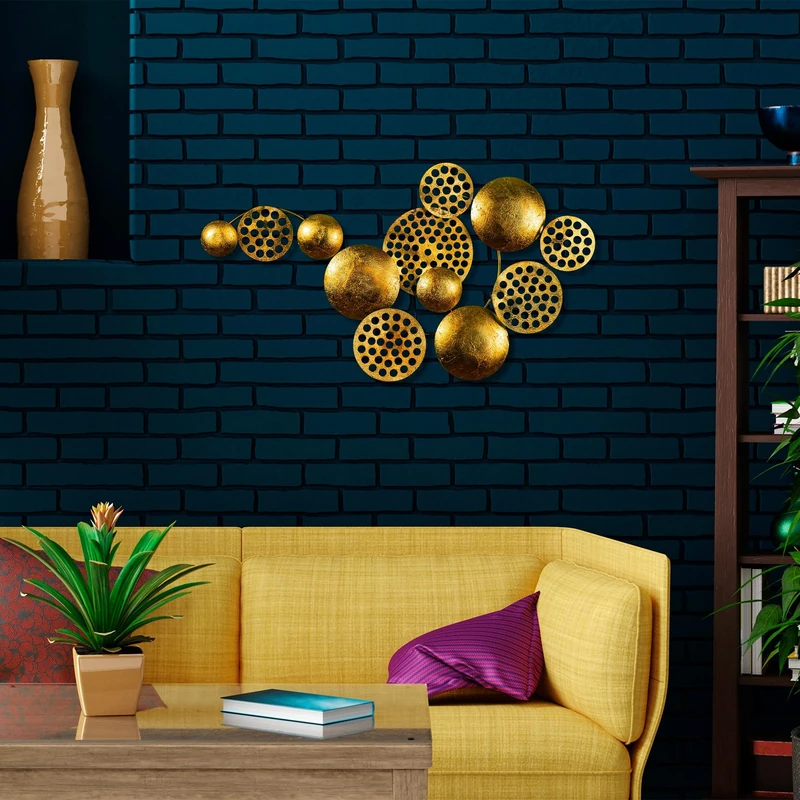 Handmade Decorative Metal Wall Accessory, Gold, 45 x 82 cm, 100% Metal (1.5 mm), Unique Hand-Painted Design, Perfect for Home Decor & Accent Walls