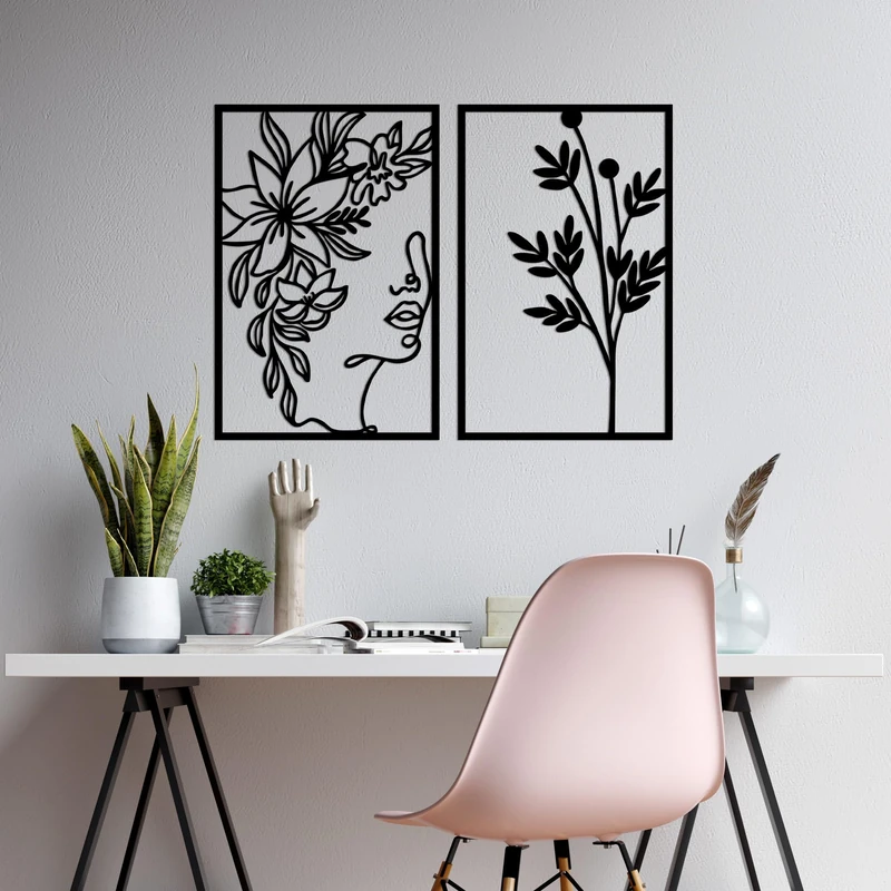Stylish Black Decorative Metal Wall Accessory (2 Pieces) | 100% Metal, 1.5 mm Thickness | 47 x 70 cm & 45 x 70 cm | Perfect for Modern Home Decor - Image 1