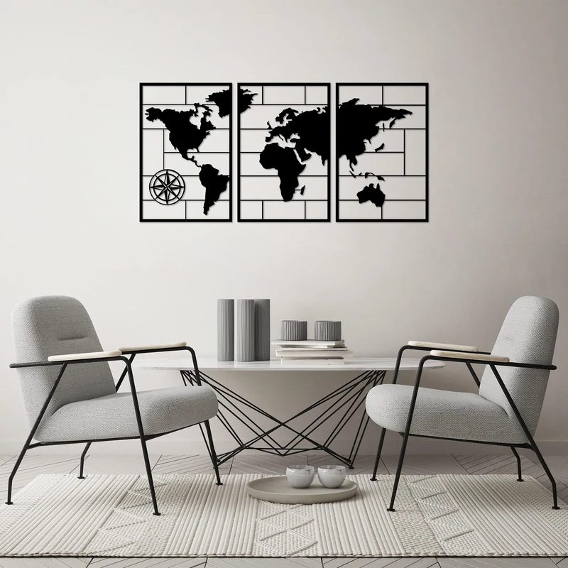 Stylish Decorative Metal Wall Accessory (3 Pieces), Black, 50 x 75 cm, 100% Metal, Thickness: 1.5 cm, Perfect for Modern Home Decor & Art Display