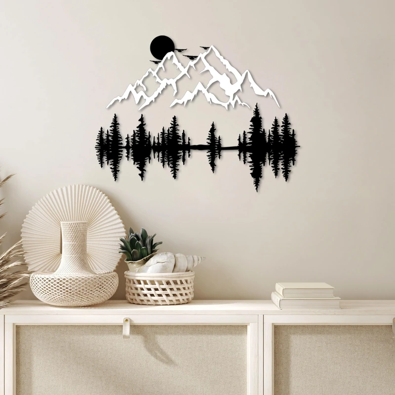 Stylish Decorative Metal Wall Accessory, Black & White, 59 x 25 cm & 70 x 53 cm, 100% Metal, 1.5 mm Thick, Easy Wall Mounting, Perfect for Home Decor
