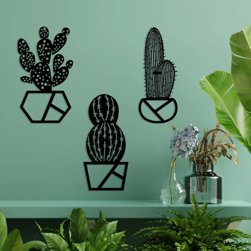 Hanah Home Stylish Decorative Metal Wall Accessory (3 Pieces), Black, 25 x 45 cm, 100% Metal, 1.5 mm Thickness, Easy Wall Mounting, Perfect for Modern Decor