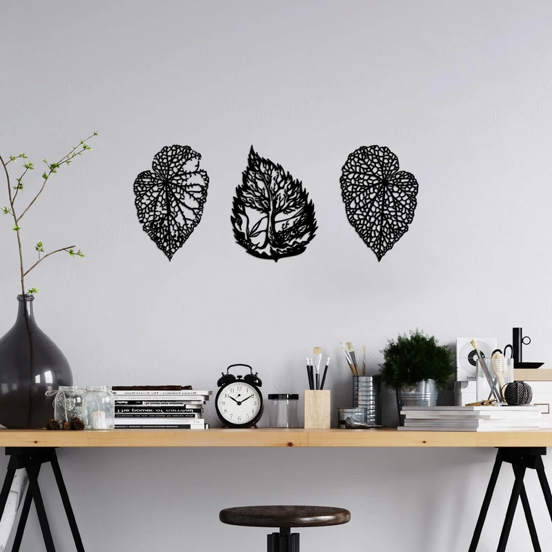 Stylish Black Decorative Metal Wall Accessory Set (3 Pieces), 100% Metal, 1.5 mm Thick, Perfect for Home Decor, Modern Aesthetic, Easy to Hang