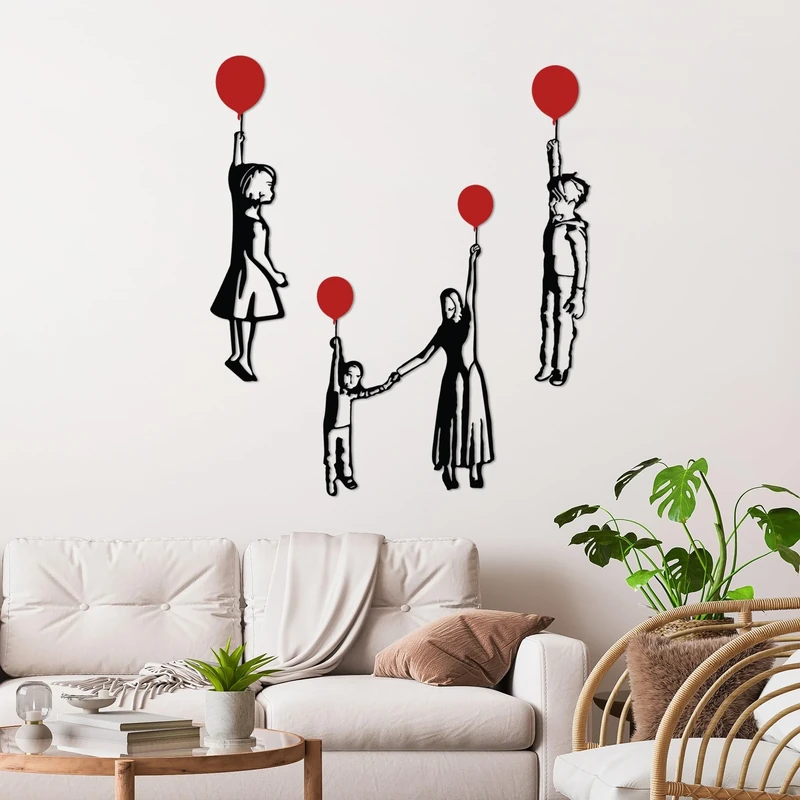 Stylish Decorative Metal Wall Accessory Set (4 Pieces) | 100% Metal, 1.5 mm Thick | Black & Red | Perfect for Modern Home Decor & Art Display