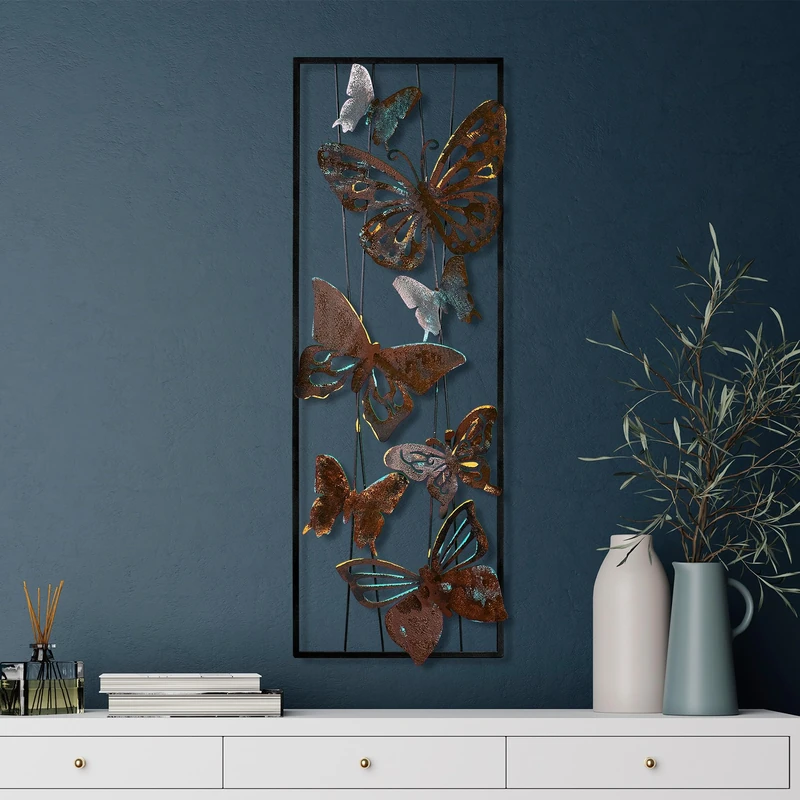 Handmade Decorative Metal Wall Accessory, 32 x 90 x 4 cm, 100% Metal, Unique Hand-Painted Design, Perfect for Home Decor, Adds Elegance & Style