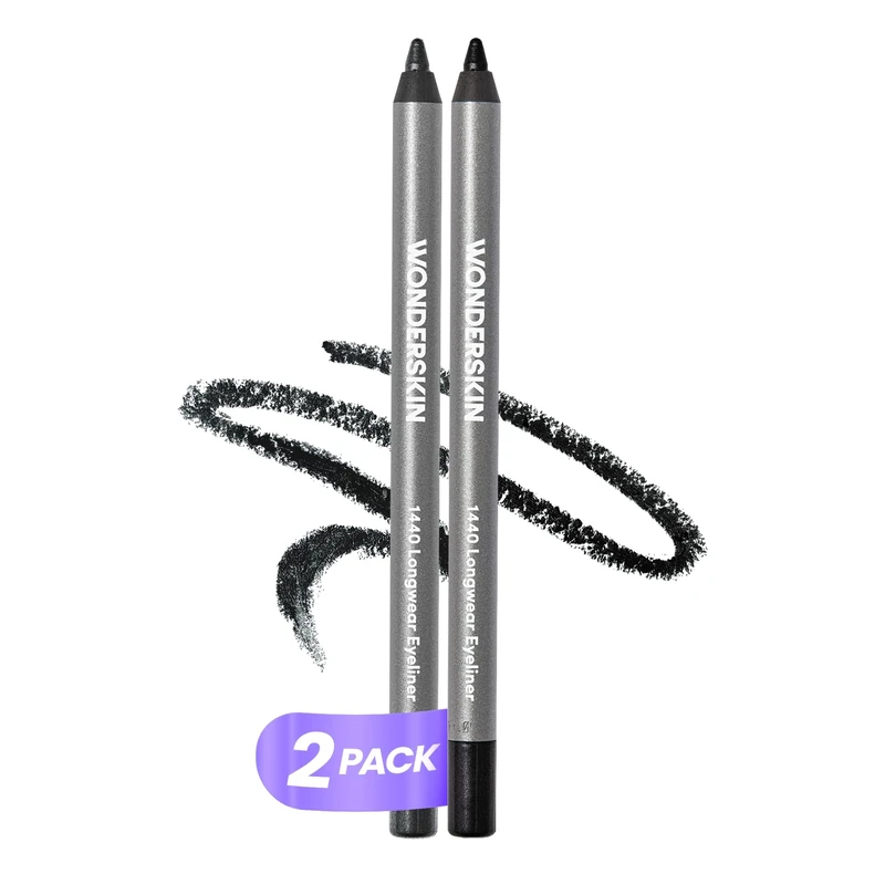 Wonderskin Eyeliner Pencil, 1440 Longwear Black Matte and Glitter Eyeliner Pencil, 2 Pack - Waterproof, Sharpenable & Smudge Proof
