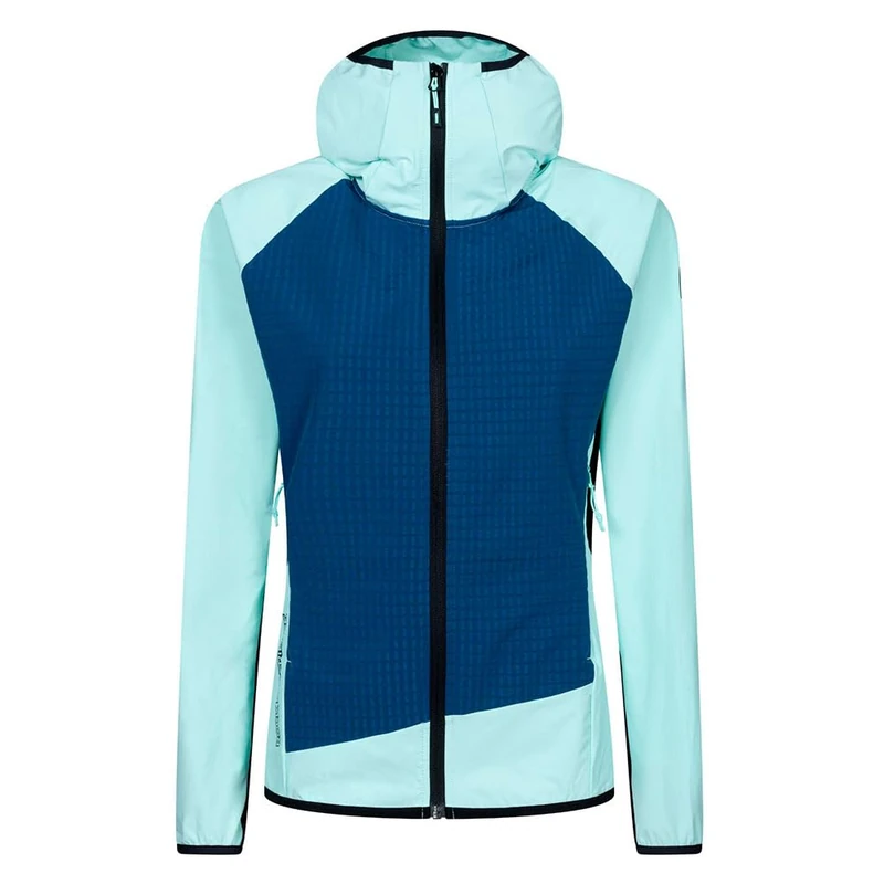 Rock Experience Women's Razor Blade Hoodie Softshell Woman Jacket Technical Windproof, Navy Blue/Black/Light Blue, S