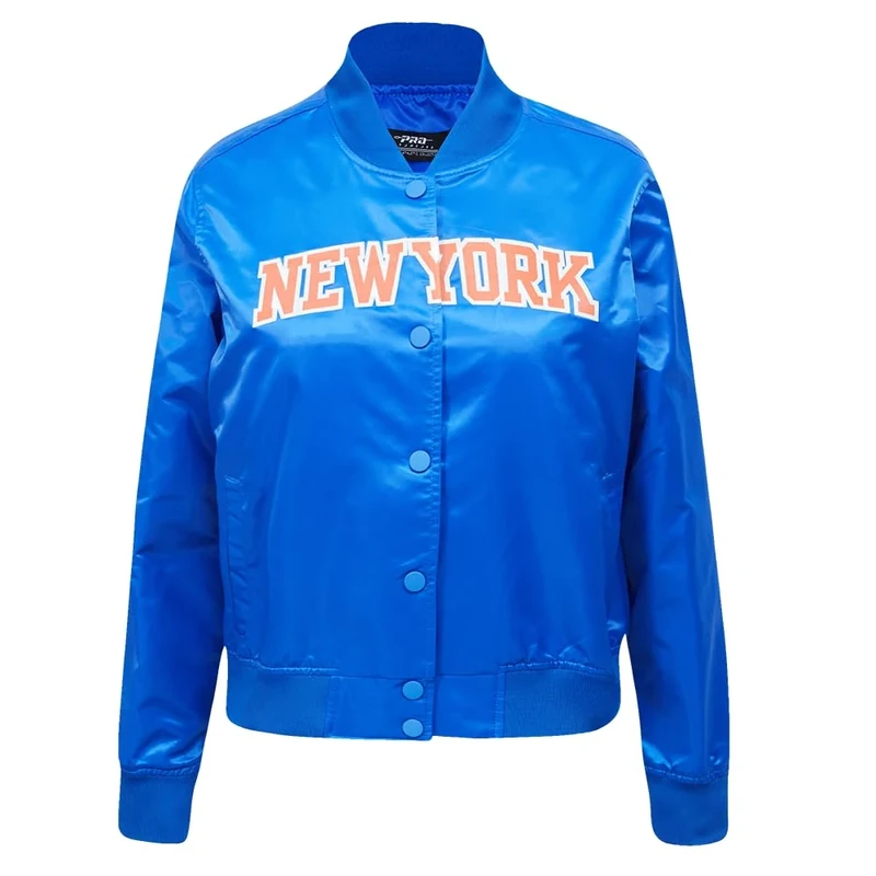 Pro Standard Womens NBA New York Knicks Classic Chenille Satin Jacket Royal Blue XL