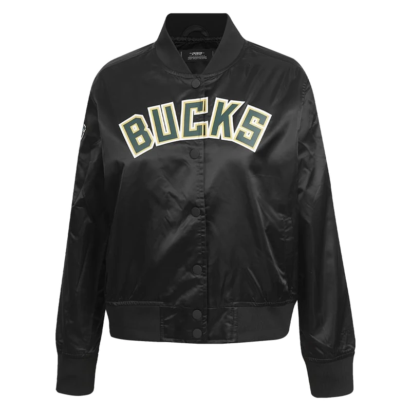 Pro Standard Womens NBA Milwaukee Bucks Classic Chenille Satin Jacket Black XL - Image 1