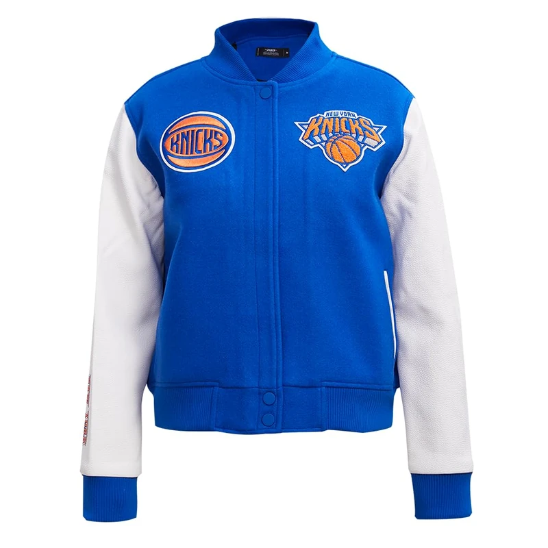 Pro Standard Womens NBA New York Knicks Classic Chenille Varsity Jacket Royal Blue/White M