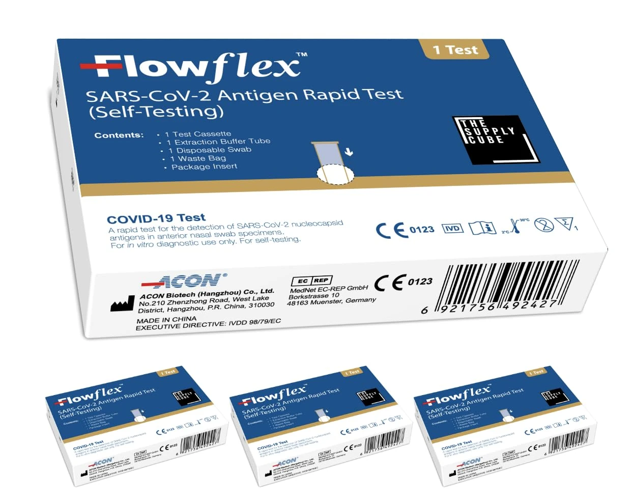 The Supply Cube Flowflex One Step Lateral Flow Test Kit | 4 Single Packs | One Step Test for Sars-CoV-2 Antigen |Covid-19 Self Testing Rapid Test | Not for Travel | 4 Pack EXP June 2026