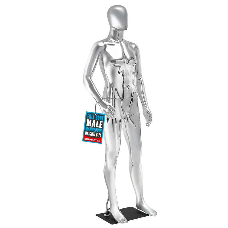 Male Mannequin - Premium Quality Construction, Detailed Dimensions for Realistic Proportions, Sturdy, Durable, and Secure, Versatile Display for Various Clothing Styles, Silver