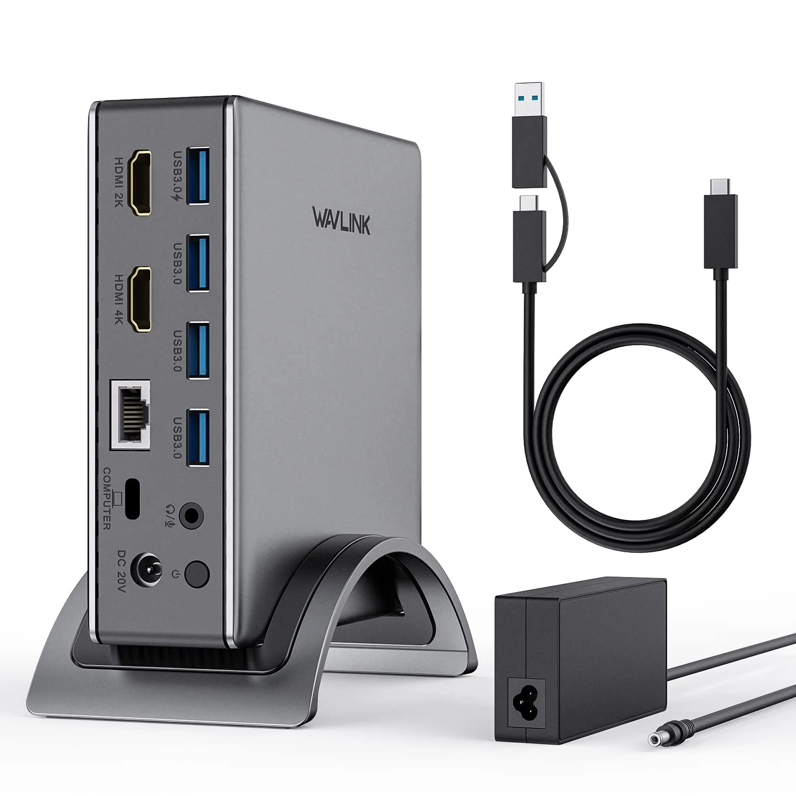 WAVLINK Docking Station, USB 3.0 Universal Docking Station for Windows/Mac to Dual monitor with 130W PD Charger, Dual HDMI, 4* USB 3.0, Etherne and Audio