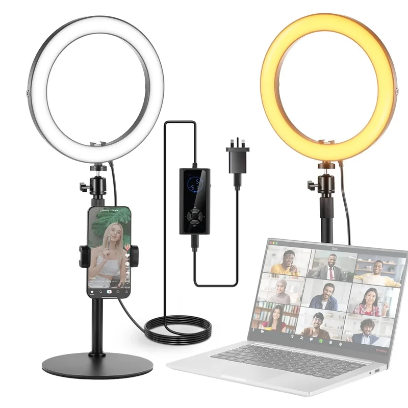 NEEWER 10" 20W LED Ring Light with Desk Stand Phone Holder for iPhone Laptop, Bi Color 2900K-7000K, USB C PD Input, CRI97+ 1660LX/0.5m, Selfie Makeup TikTok Recording Video Conference Lighting, RH10B