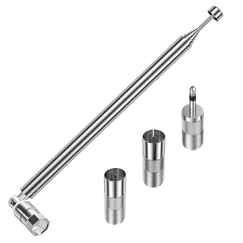 TUOLNK FM Aerial for Hifi,Dab Radio Aerial 75 Ohm Telescopic TV Antenna Indoor F Type Connector with 3pcs F to TV Type,F to 3.5mm Male Adapters for Mini System Radio