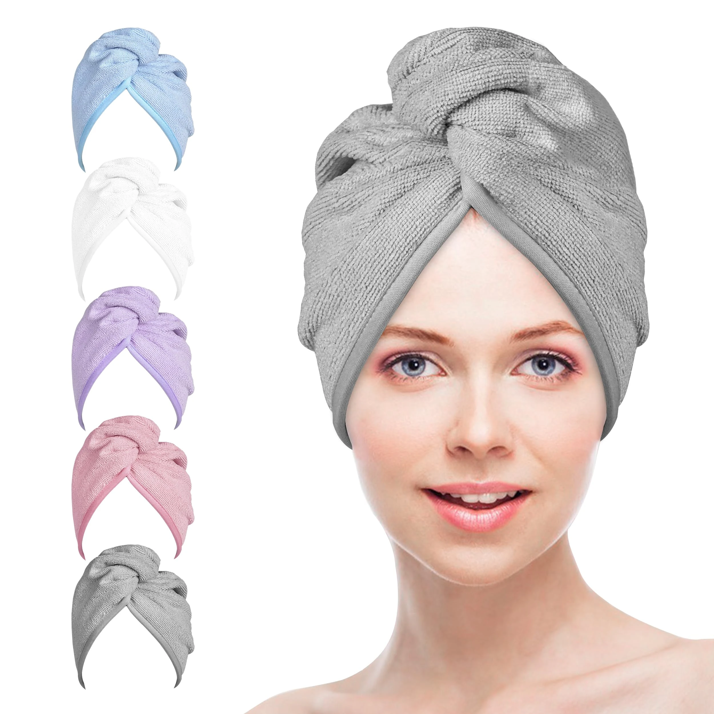 Microfiber Hair Towels Wrap Turban: 5 Packs Curly Hair Quick Dry Towel Set for Women - Hair Drying Towel Hair Dryer Shower Cap & Hair Accessories for Hair Care