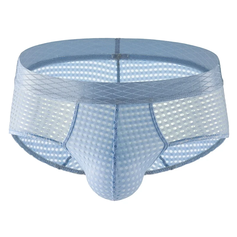 AIEOE Underwear Men Breathable Briefs Sexy Mesh Knickers Low Waist Underpants Briefs Thong Strings XL Light blue