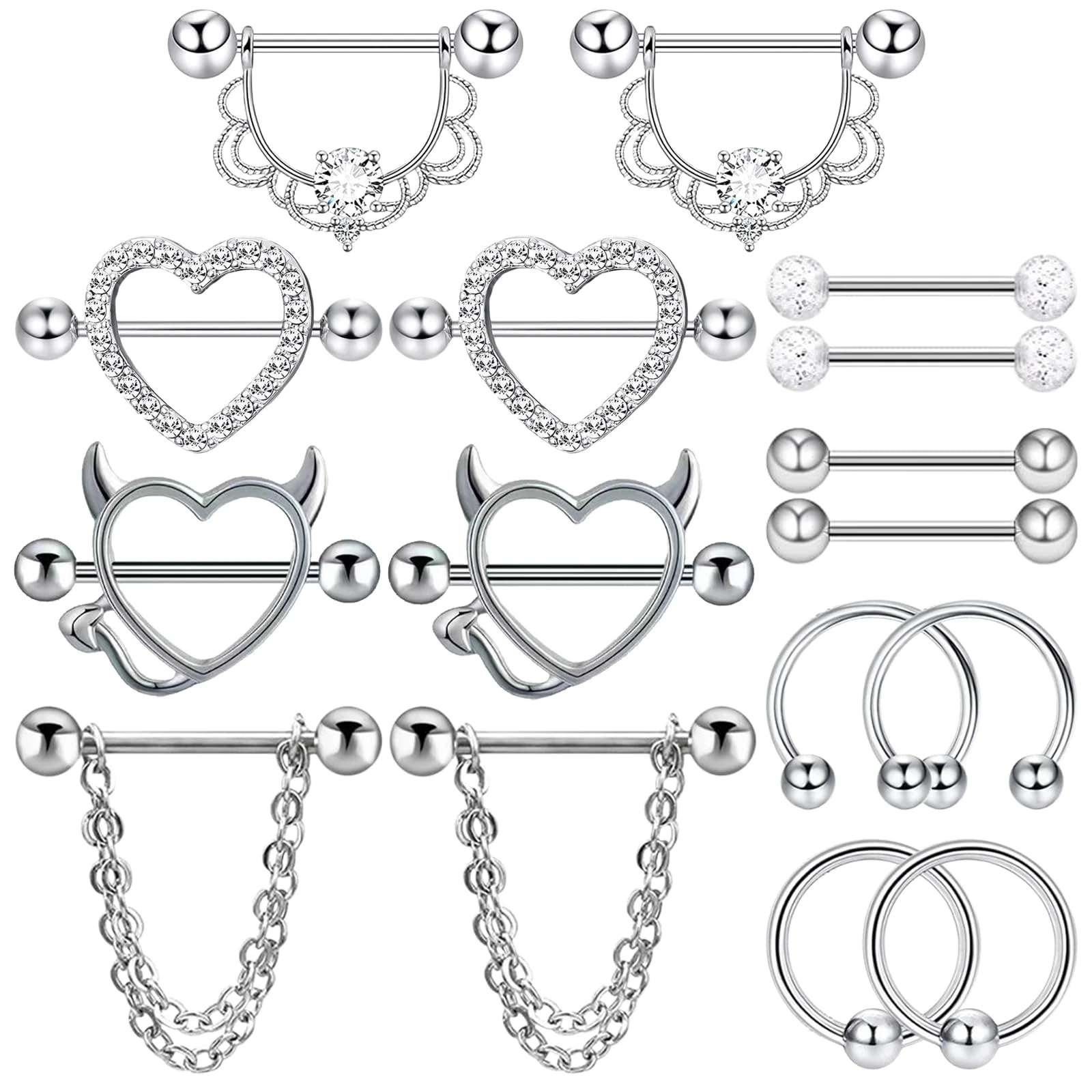 TYXHXTF 8 Pairs Nipple Piercing Jewellery, 14G Nipple Bars, Bar Piercing Tongue Bar Nipple Bar, Surgical Steel Nipple Jewellery Body Piercing for Women