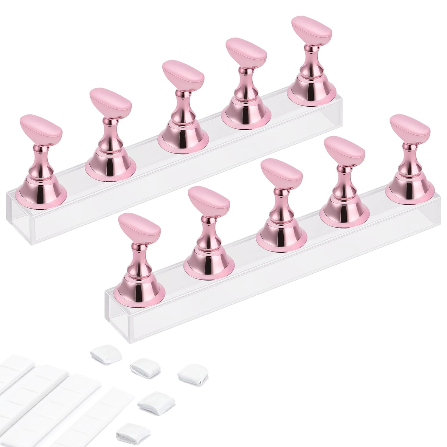 Acrylic Nail Display Stand DIY Nail Crystal Holder Magnetic Practice Stands with Reusable Adhesive Putty Clay for False Nail Tip Manicure Tool (Pink)