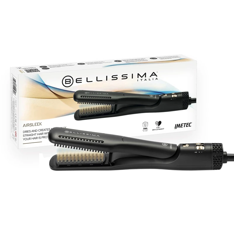 Bellissima Airsleek 2-in-1 Hair Dryer and Straightener, Wet to Dry with No Heat Damage, Ceramic Plates with Keratin Coating for Frizz-Free Hair, More Shine for All Hair Types