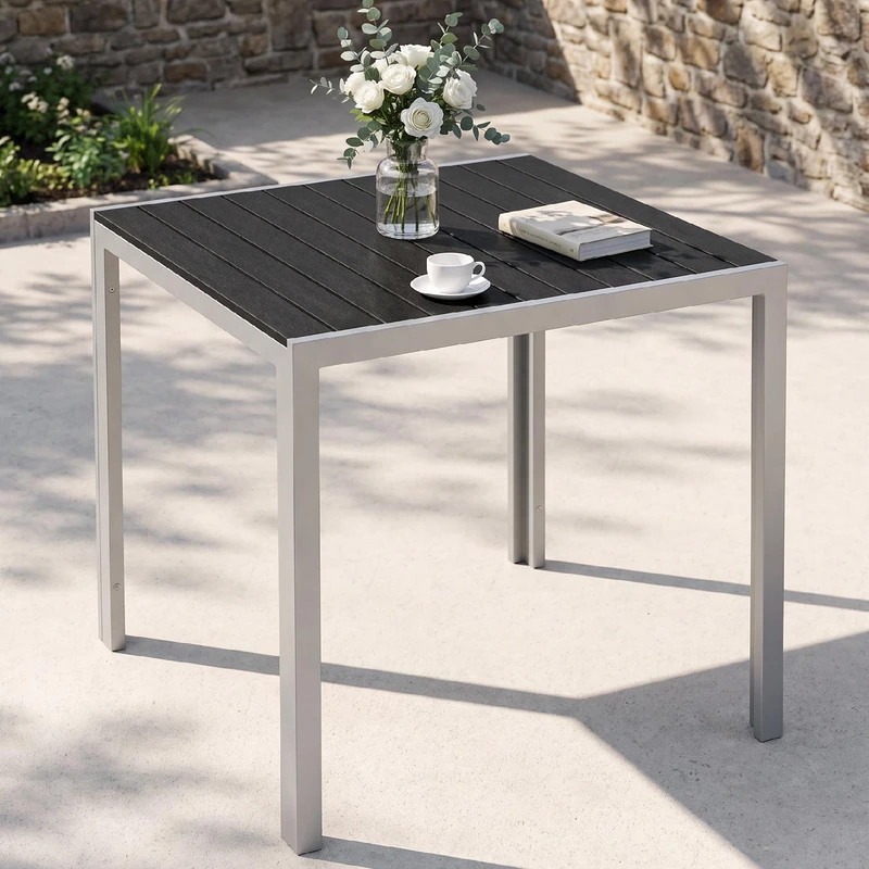 Clevich Garden Table 75x75cm, WPC Top Aluminium Frame, Weatherproof Silver