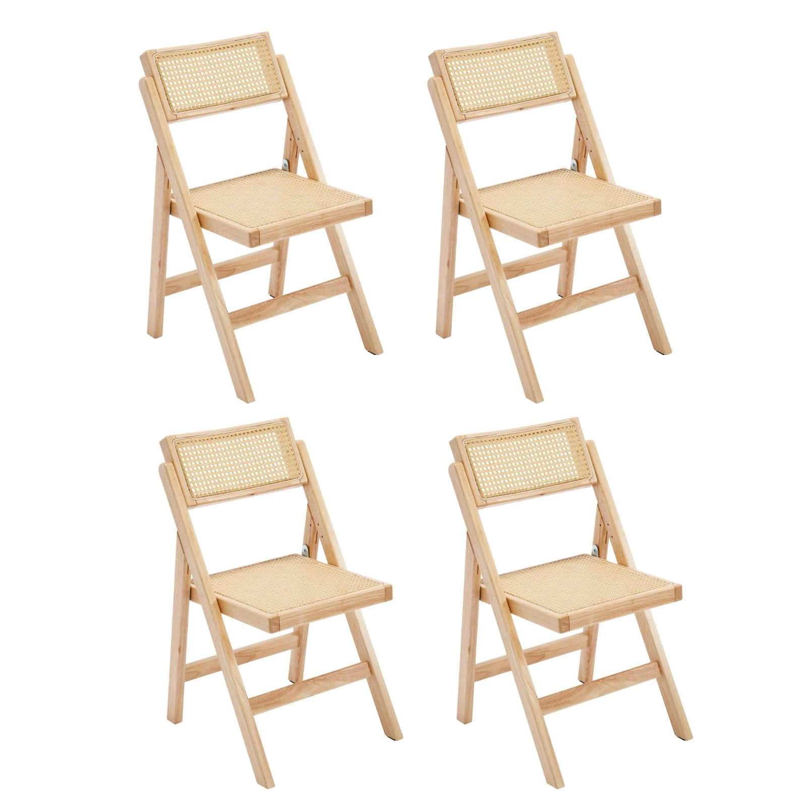 chairus Folding Dining Chairs Rattan Set of 4 Mid Century Kitchen Chairs Armless Side Chair with Wooden Frame (Yellow-4)