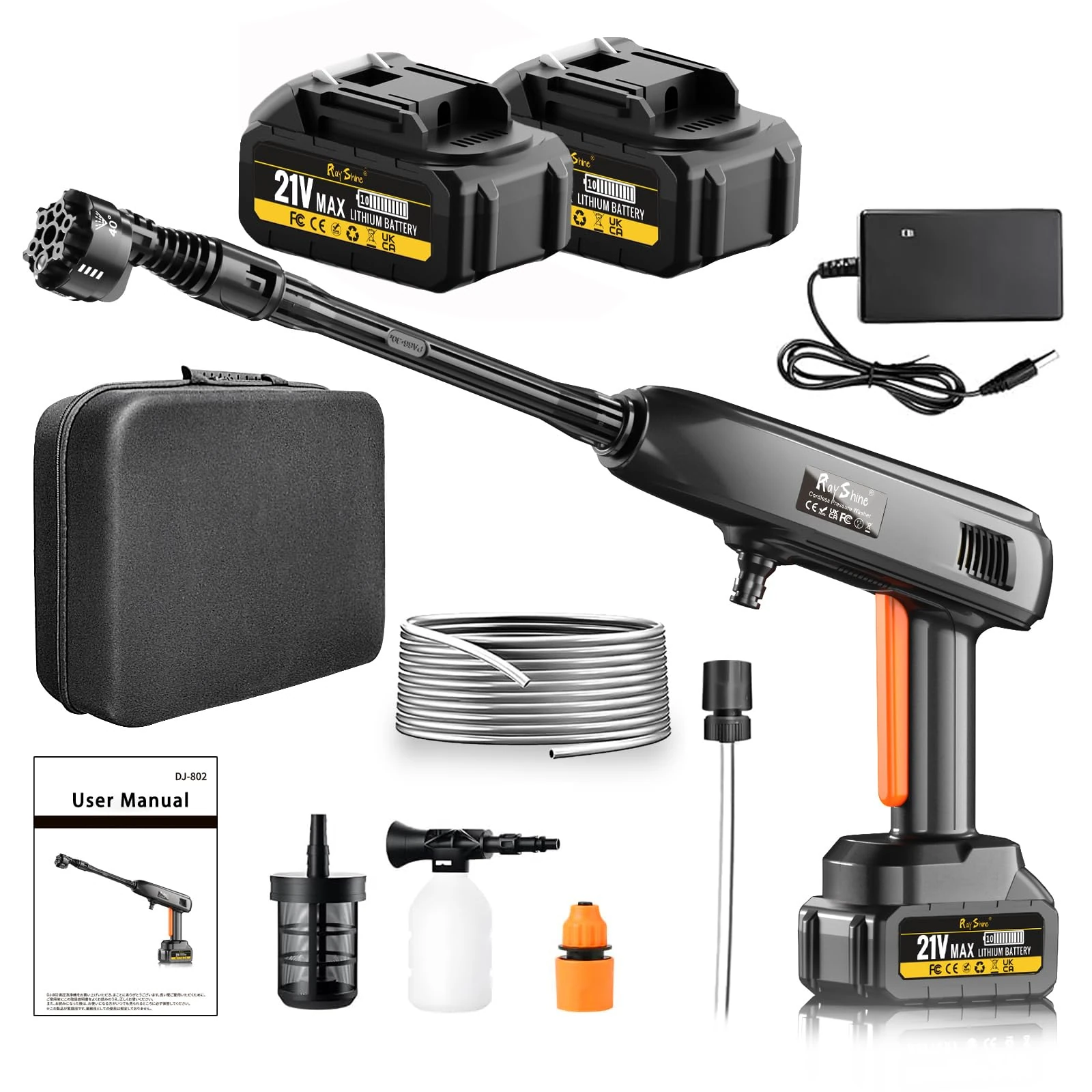 Portable Cordless Pressure Washer - 2 Pack Batteries 1200PSI 336l/h Cordless Power Washer Battery Operated with 6-in-1 Nozzle, Adjustable Foam Cannon for Car Garden