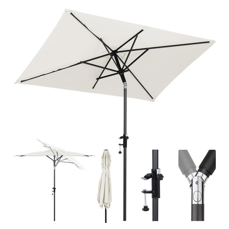 Sekey 200 x 125 cm Parasol Balcony Parasol Rectangular with Holder Parasol Holder for Balcony, Patio and Garden, Windproof, Tilting, UPF 50+ - Image 1