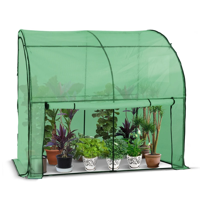 VOUNOT® Lean to Wall Greenhouse, Walk-In with Zipped Roll-Up Door, PE Cover 135g/m2 Small Grow House for Vegetables Plants Flowers Garden & Outdoor 200x100x180cm, Green