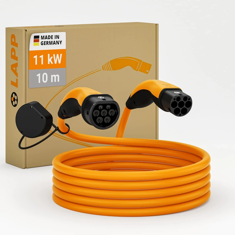 Lapp Mobility Type 2 Charging Cable orange, 11 KW 10 m - 20a Charging Cable E Car 3-Phase - IP55 Protected Charging Cable Mode 3 - Charging Cable Type 2 with Corrosion-resistant Plug Contacts 75744