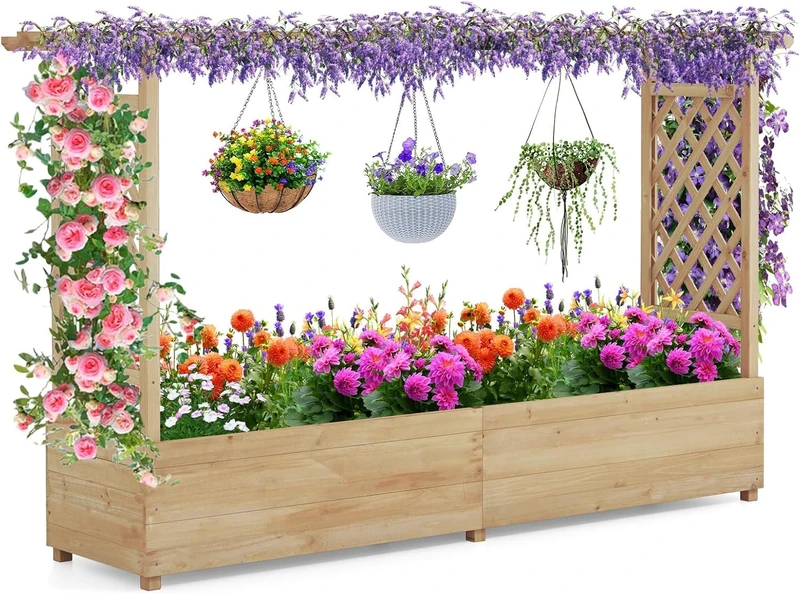 FANTASK Raised Bed, Fir Wood, Natural, 200x44x114cm - Image 1